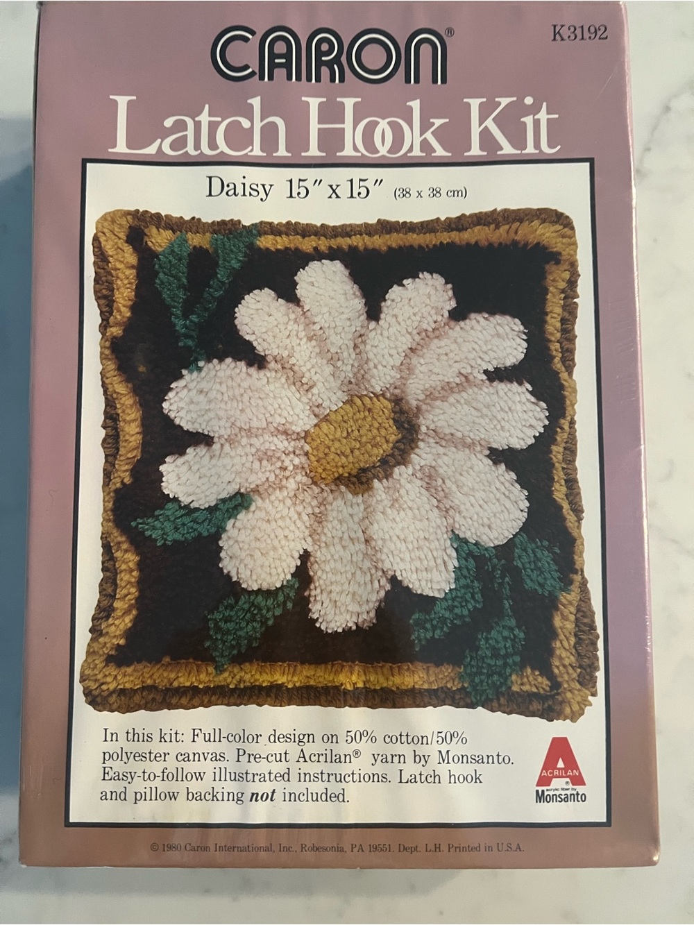 Vintage 1980 Caron Latch Hook Kit Daisy 15x15 K3192 Sealed NOS Flower